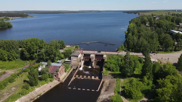 Hydroelectric Power Station on River in Countryside