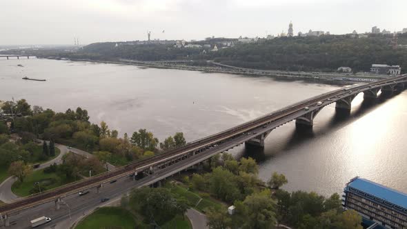 The Main River of Ukraine - Dnipro Near Kyiv. Slow Motion