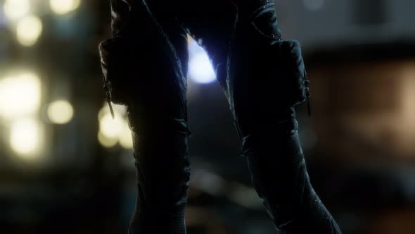 Futuristic Cyberpunk Style Young Woman with Neon Bokeh Lights alt