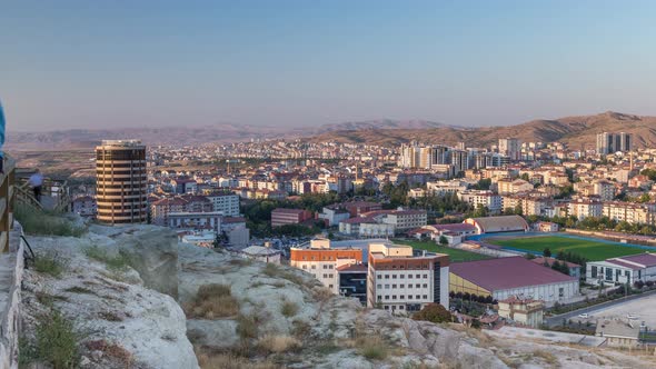 Aerial View From Old Castlethe in Historical City Town of Nevsehir Timelapse