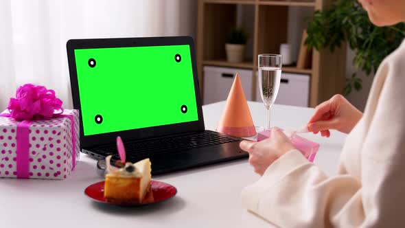 Woman with Laptop Having Virtual Birthday Party