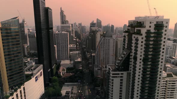 4k Aerial city view of Bangkok dowtnown, Flying over Bangkok, Thailand.