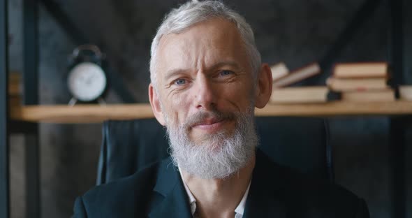 Smiling Bearded Mature Professional CEO Businessman Looking at Camera