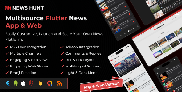 News Hunt - Flutter News app for Android and iOS with Laravel Admin Panel
