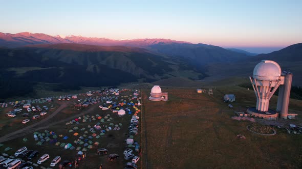 Bright Dawn Over the Observatory in the Mountains