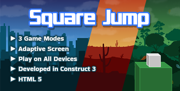 Square Jump - Construct 3 - .c3p - HTML5 - Full Game