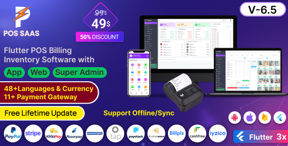 POS SAAS - Flutter POS Billing  Inventory Software with HRM App+Web+Super Admin