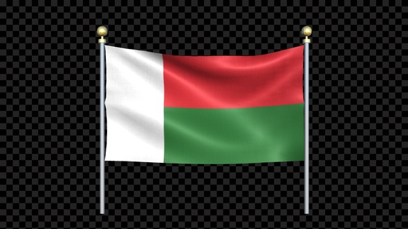 Madagascar Flag Waving In Double Pole Looped