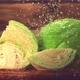 Super Slow Motion on the Pieces of Cabbage Drop Drops of Water - VideoHive Item for Sale