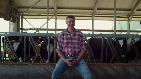 Farm Worker Relax Hard Day Sitting Barn