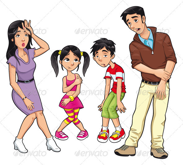 Sick family. Cartoon and isolated characters
