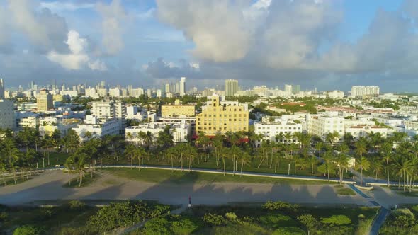 Miami Beach and Miami Downtown. Urban Skyline. Aerial View