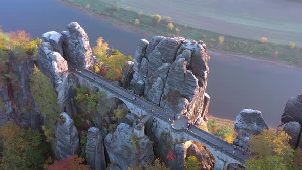 The Bastei Rock Formation and Bridge Crossing the Towering Landmark in G