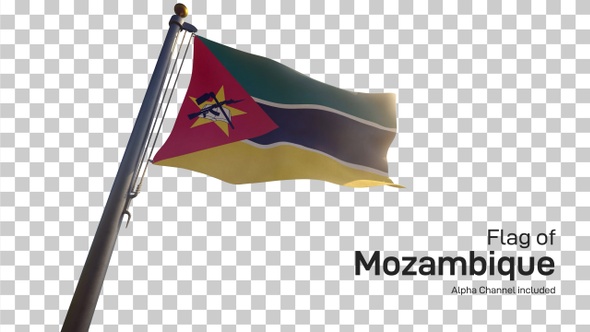 Mozambique Flag on a Flagpole with Alpha-Channel