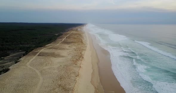 Aerial shot over Mimizan beach