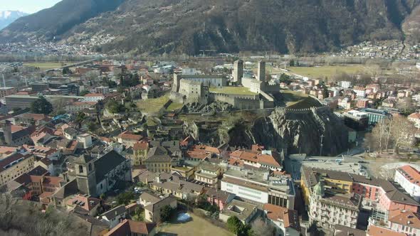 Castelgrande Castle in Bellinzona, Ticino, Switzerland. Swiss Alps