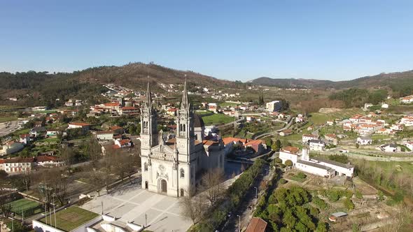 Flying Over Basilic of São Torcato. Guimarães, Portugal