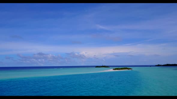 Aerial view texture of exotic lagoon beach holiday by blue green lagoon and bright sandy background 