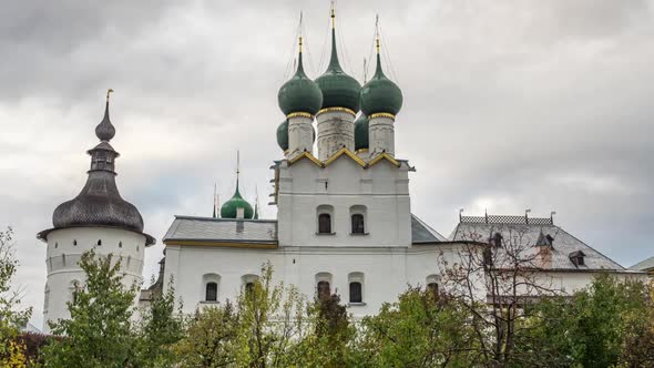 View of the Church of the Resurrection in Rostov Kremlin. Golden Ring of Russia.