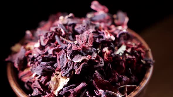 Large Leaves of Hibiscus Red Dry Tea Background Close Up