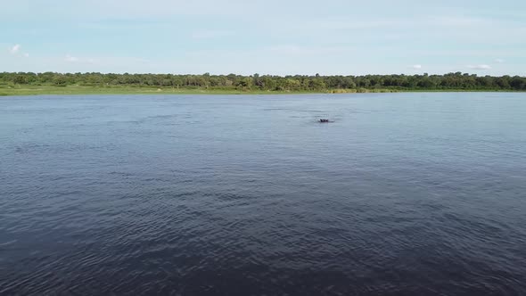 Aerial footage of the river with hippos peeking out of the water, Namibia