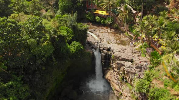 Aerial Shot of the Tegenungan Waterfall on the Bali Island, Ubud. Travel To Bali Concept