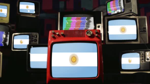 Argentina Flag and Vintage Television Stack.