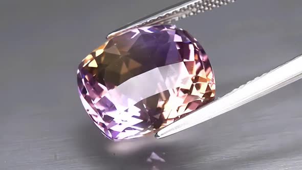 Ametrine Cushion Concave Cut Natural Gemstone Octagon Shape Isolate on White Background