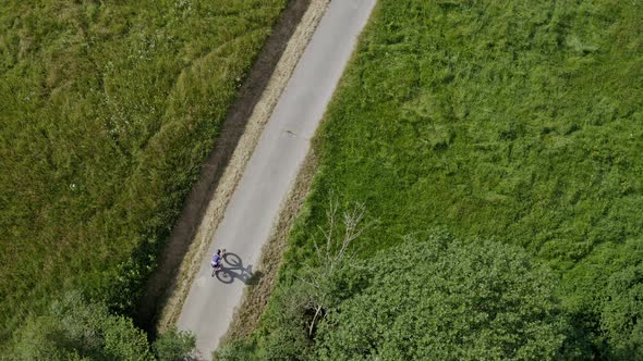 Drone shot of a racing cyclists