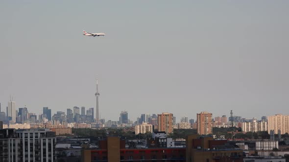 Clip of a plane flying over the city