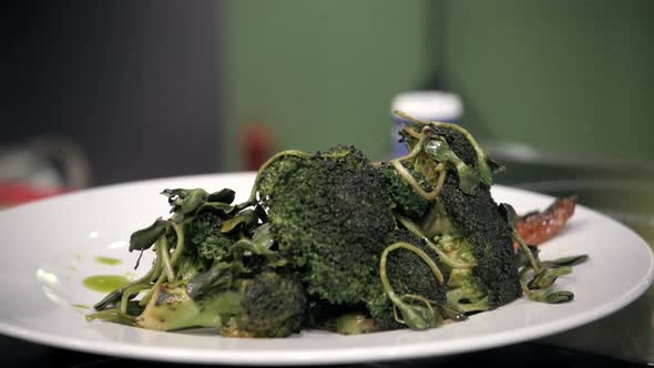 Green Fresh Broccoli Close Up Chef Kitchen Restaurant