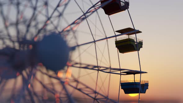Fun Ferris wheel amusement ride loopable carousel attraction Carnival sunset. 4K