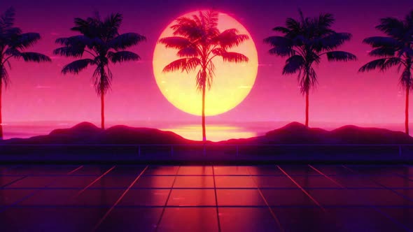 80's Retrowave Sunset Background alt