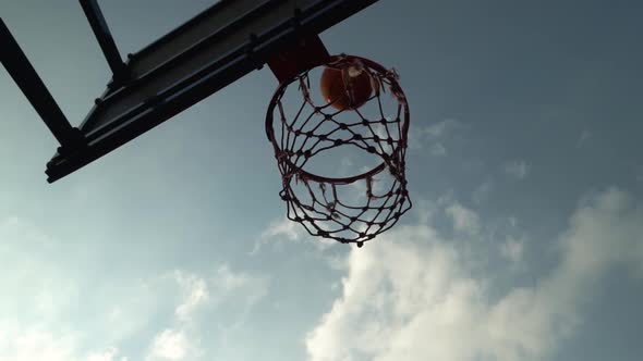 Perfect Basketball Shot As Ball Goes Into Basket After Bouncing Off Backboard