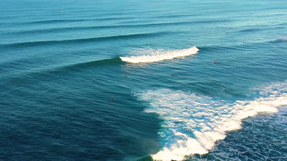 Aerial view of surfers at Moffat Beach, Queensland, Australia