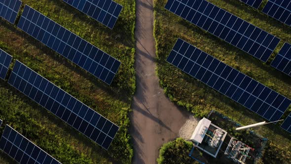 Aerial Top View of a Solar Photovoltaic Panels Power Plant