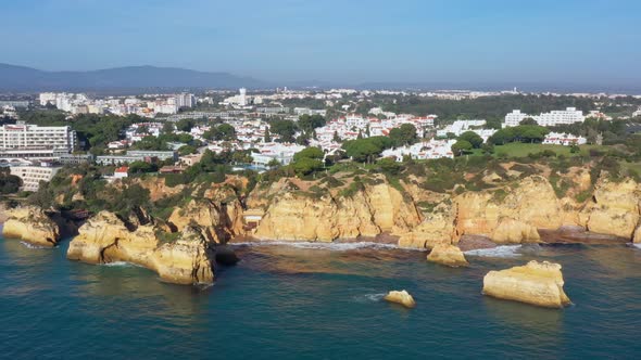 Aerial View of Beautiful Portuguese Beaches with Rocky Sandy Shores and Pure Sand for Tourists