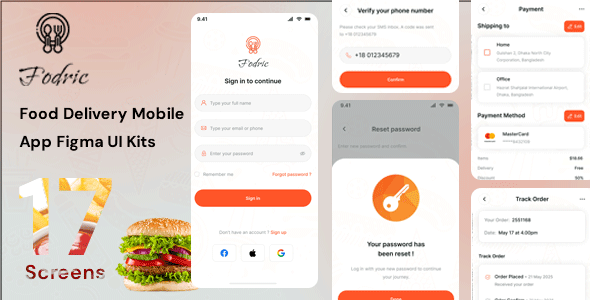Fodric - Food Delivery Mobile App Figma UI Kits