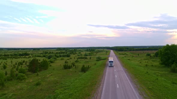 Aerial View of a Truck on the Highway