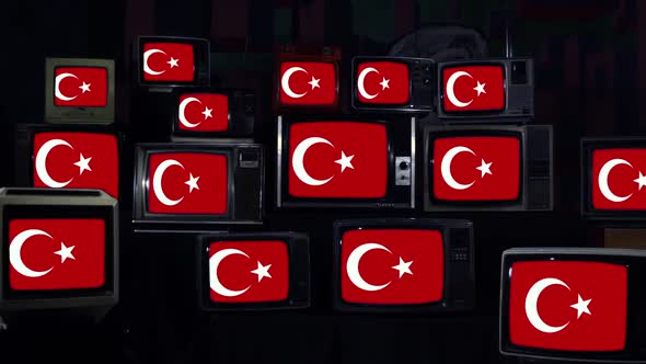 Flag of Turkey and Vintage Televisions.