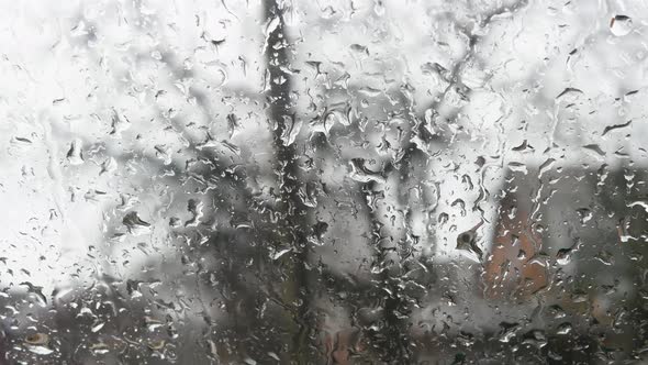 Beautiful Rain Drops Run Down The Glass, Rain Outside The Window, Thunderstorm Drops