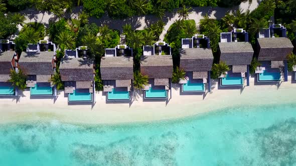 Drone scenery of tropical lagoon beach journey by sea and sand background