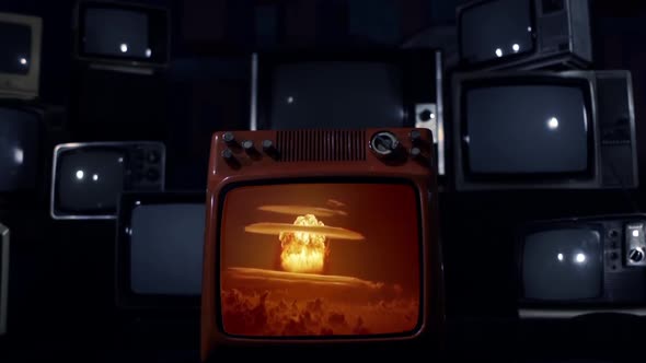 Nuclear Explosion on a Retro Television.