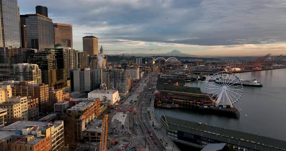 Aerial View Seattle Washington Clear Summer Day 4K UHD