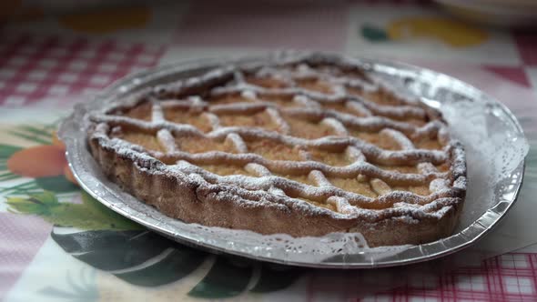 Close up of traditional Easter pastry from Italian famous city Naples called pastiera napoletana 4k