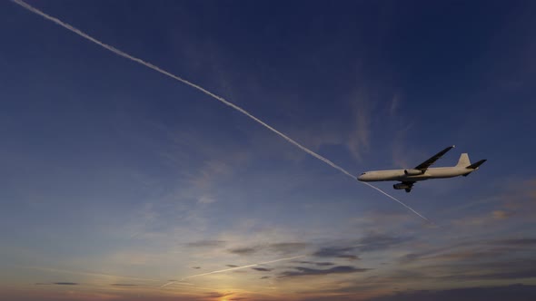 4K Plane Takes Off At Sunset