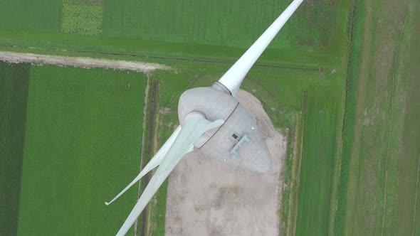 Bird's Eye View of a Giant Wind Turbine Used for Renewable Energy