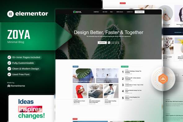 Zoya - Minimal Blog Elementor Template Kit