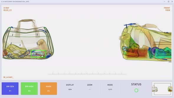 X-ray check has detected a rifle in a bag and triggered the airport alarm system alt