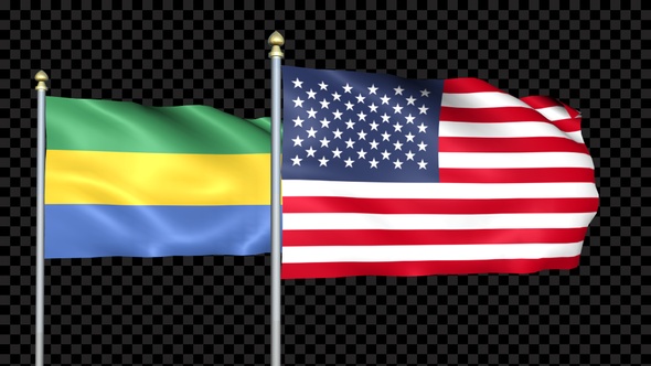 Gabon And United States Two Countries Flags Waving